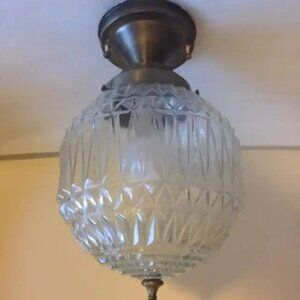 Vintage Ceiling Mounted Light Fixture Globe Textured Shade Clear Round